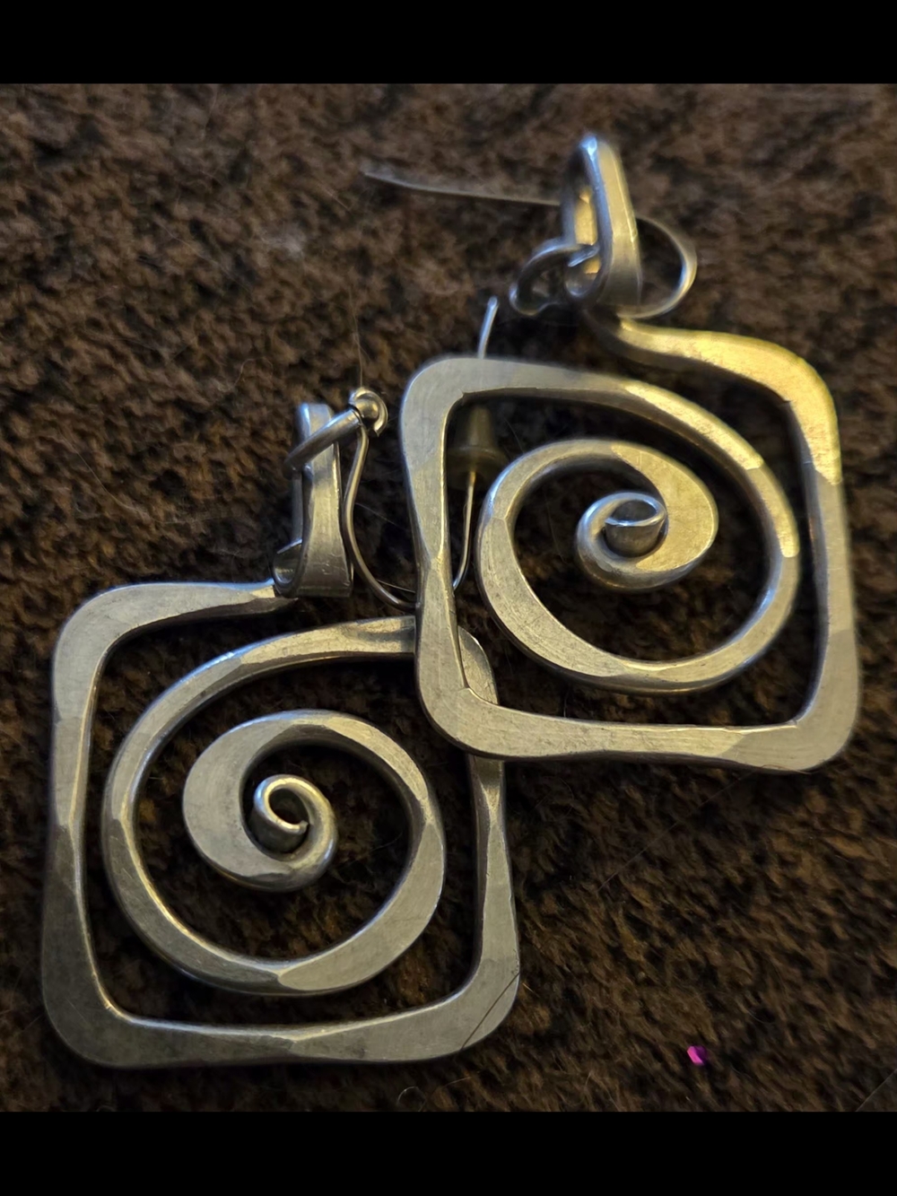 Silver Spiral Square Drop Earrings - Picture 2 of 4